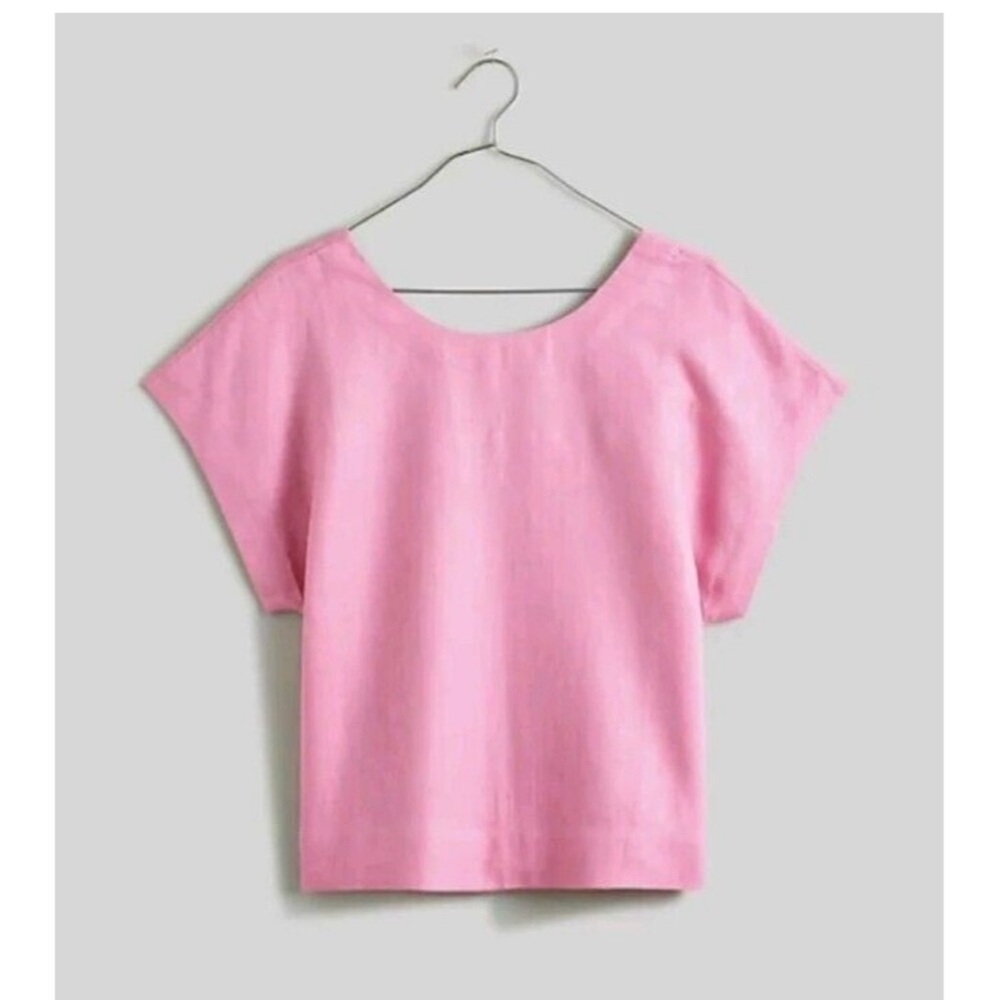 Madewell 100% Linen Square Back Crewneck Top in Pink